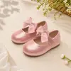Sapatos Mary Jane Femininos com Laço de Fita de Cetim com Glitter Sapatos de Daminha de Honra Performance de Banquete Calçados Infantis Velcro Sapatos Individuais de Princesa