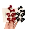 Pinza para el pelo de terciopelo con lazo para Otoño e Invierno para Mujer, Pinza de Gama Alta para Flequillo Lateral, Pasador para Cabello Suelto, Elegante Accesorio Rojo para el Cabello de Año Nuevo