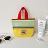 Bolsa de Mão de Malha Colorida Contrastante Hisocute Bolsa Portátil de Armazenamento para Viagem Bolsa de Praia Bolsa de Armazenamento para Skincare Bolsa com Zíper Duplo