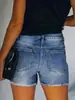 Shorts vaqueros elásticos para mujer, estilo con rotos y dobladillo deshilachado, casual para salir, transfronterizo