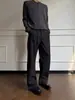 Calça solta de caimento elegante estilo "old money" para homens, design com cinto, calça casual reta solta, toque de luxo, cintura elástica, calça comprida, estilo para quatro estações