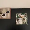 ¡Pequeña literatura y arte gris! Pañuelo Cuadrado Pequeño de Algodón Estampado Azul y Rojo Vintage Estilo Coreano Pañuelo Versátil de Alta Calidad