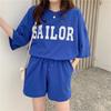 Traje de Algodón Verano 6535 al por Mayor para Estudiantes Femeninas Tallas Grandes Casual Estilo Deportivo Reductor de Edad Conjunto de Dos Piezas Estampado Manga Corta Foto Real