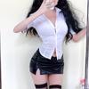 Estilo sexy boate garota quente tentação pole dance saia de couro sintético cintura baixa fenda mini saia justa saia lápis para mulheres