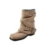 Botas de Pantalón con Hebilla para Mujer, Botas Individuales de Pierna Ancha, Nuevas Botas Cortas de Punta Cuadrada con Tacón Medio Grueso, Estilo Dulce y Fresco, para Otoño e Invierno