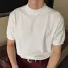Estilo Old Money Retrô Ombro Reto Tricô Manga Curta Masculino Casual Curto Verão Fresco Três Cores Slim Fit Camiseta Top
