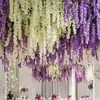 Flores de Glicinia Artificiales, Enredaderas Violetas, Decoraciones de Techo para Bodas en Pasillos de Hotel, Flores Falsas, Plantas Decorativas de Plástico para Interiores