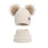 Nuevo Conjunto de Invierno para Niños de Tres Piezas: Gorro de Punto con Bola de Pelo, Guantes y Bufanda para Niños y Niñas, Traje Térmico Forrado de Felpa