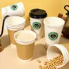Copos Descartáveis de Leite de Soja com Tampas Espessadas para Personalização Atacado, Adequados para Chá de Leite, Café e Bebidas Quentes, Copos para Levar, Copos de Papel para Leite de Soja