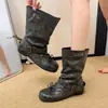 Botines fruncidos para mujer 2026 Otoño/Invierno Nuevos Botas de cowboy de suela gruesa con hebilla de cinturón Lazo Botas Martin Vintage