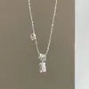 Collar Colgante de Oso con Forma de Corazón Rosa Girly Tachonado de Diamantes, Cadena para el Cuello Femenina, Dulce, Linda y de Moda, Cadena para la Clavícula