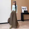 Falda plisada de lana blanca fina para mujer, nuevo estilo Otoño e Invierno 2025, de cintura alta, adelgazante, de longitud media, línea A, falda tipo paraguas