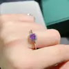 Anillo de plata de ley con amatista natural incrustada para mujer, temperamento simple, anillo de amatista, joyería de moda, una generación de cabello
