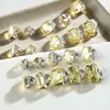 Arte de Uñas Brillante Amarillo Brillante K9 Sin Base con Diamantes Triturados Chapados en Oro, Lujoso Arte de Uñas Rectangular Hecho a Mano con Diamantes