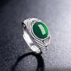 Ágata Verde Calcedonia Plata Antigua Anillo Abierto Anillo Corona Diamante Hueco Mariposa Ajustable Anillo Estilo Étnico Fabricante