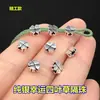 Plata de ley s925 Plata brillante Trébol de cuatro hojas de la suerte Separadores Cuentas Planas Cuerda Trenzada para Pulsera Collar Accesorios Hechos a mano diy
