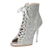 Salto de Cristal Transparente Sapatos de Salto Alto para Dança de Jazz Europeus e Americanos Sapatos Especiais para Dança Tira de Boca de Peixe Botas Curtas Sapatos de Dança para Exportação