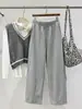 Calça patchwork de perna curva, modelagem relaxada, estilo americano, afina a silhueta, para mulheres, nova coleção de outono, solta e casual, versátil, cintura alta, calça de moletom, calça comprida esportiva