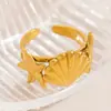 Anillo de Acero Inoxidable Transfronterizo Estilo Marino Concha Estrella Anillo Abierto Popular Europeo y Americano Pulsera de Estrella de Mar Ajustable