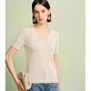 Camiseta de Tricô Manga Curta Estilo Coreano Ins Slimming com Recortes Decote V 2026 Verão Nova Peça Única e Estilosa