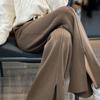Pantalones de Punto Anchos para Mujer, Novedad Otoño/Invierno 2026, Cintura Alta, Corte Holgado, Pantalones Casual Adelgazantes, Pantalones Largos hasta el Suelo con Dobladillo Dividido de Pierna Recta, Caída Suelta