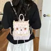 Mochila Infantil Doce com Acabamento em Renda, Tampa com Cordão Xadrez e Design de Urso, Adequada para Crianças da Educação Infantil