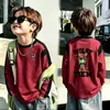 Camiseta de manga comprida com blocos de cor e retalhos para meninos, estilo primavera e outono, coleção de outono infantil, para meninos mais velhos, camiseta com manga raglan, blusa de modelagem solta