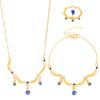 Conjunto de Joias Douradas Vintage com Disco Vazado, Conjunto de Três Peças de Colar, Brincos e Anel, Ornamentos Esculpidos em Estilo Étnico
