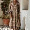 Vestido Longo de Manga Comprida com Decote em V e Estampa Floral Estilo Transfronteiriço Novo 2026 Vestido Elegante de Manga Comprida com Decote em V Estampado 3D