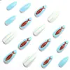 Pegatinas para uñas con temática de océano frescas: pez pequeño rojo, uñas largas a rayas azules y blancas, calcomanías de uñas lindas y removibles