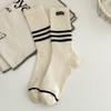 Calcetines a rayas para mujer, calcetines de longitud media, calcetines de algodón de primavera y verano, calcetines de tela deportivos de estilo coreano y japonés, medias apiladas.