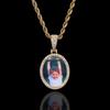 Collar de Foto Ovalado Conmemorativo DIY de Memoria Europea y Americana Transfronteriza Circonita Micropavé Moderno Personalizado Hip-Hop Colgante Marco de Fotos
