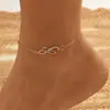 Moda Transfronteriza Europea y Americana Estilo Normcore Símbolo del Infinito Temporada de Graduación Tobillera Lujo Accesible Cadena de Tobillo Doble con Forma de 8 Full Diamond Color Brillante