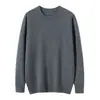 Suéter Masculino de Gola Redonda Liso 100% Caxemira Pura, Tricô Solto para Outono e Inverno, Camisa Básica Casual Simples