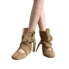 Nuevas botas Mary Jane cortas para mujer para otoño con hebilla, estilo retro, aumento interno de altura, correa de cuero, diseño apilado, punta redonda, recorte