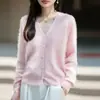 Jaqueta Cardigan de Tricô com Gola V Feminina 2026 com Fechamento de Botão, Tecido Escovado, Caimento Solto, Novo Estilo Outono/Inverno