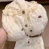 Pijama de estilo japonés dulce con estampado completo de conejos y ribete de encaje, conjunto de dos piezas de cárdigan de manga corta y shorts para el verano, ropa de estar