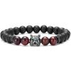 Pulsera de cabeza de lobo microincrustada de circonita de origen europeo y americano más vendida Pulsera elástica de piedra de ojo de tigre rojo piedra esmerilada joyería