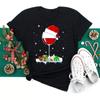 Camiseta Preta Feminina com Chapéus de Natal para Taças de Vinho Presente de Natal