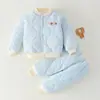 Conjunto de roupas de algodão para bebê, agasalho de inverno para bebês, espessado, quente, forrado com fleece, peças acolchoadas separadas, jaqueta e calça de algodão para crianças