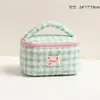 Bolsa de Maquillaje Acolchada a Cuadros con Contraste Estilo Ins y Lunares, Bolsa de Almacenamiento de Artículos de Tocador Portátil de Gran Capacidad para Viajes