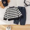 Conjunto de Sudadera Rayada de Manga Larga de Moda Otoño 2025 Nuevo de Moda Otoño Conjunto de Dos Piezas Sudadera Rayada de Manga Larga Bolso Cruzado