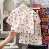 Conjunto de cárdigan de algodón para niños, conjunto de ropa de estar, top de manga corta y pantalones cortos para niñas, pijamas ligeros de verano para bebé al por mayor