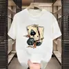 Atacado do fabricante verão moderno desenho animado estampa de letra inglesa manga três quartos top solto gola redonda camiseta versátil