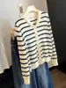 Suéter de punto bordado estilo coreano, rayas blancas y negras, cuello pequeño, para mujer, nueva colección de otoño, top versátil y elegante de manga larga de alta gama