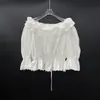 Conjunto de Pantalones Anchos con Top Nuevo de Verano de un Hombro con Adorno de Encaje y Cinturilla Falsa Plisada