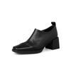 2025 Novos Sapatos Femininos Bico Quadrado Salto Bloco Salto Médio Sapatos da Moda Salto Alto Sapatos Individuais Retrô Marrom Estilo Britânico Sapatos de Couro