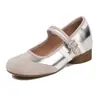 Zapatos Mary Jane Estilo Francés en Stock para Mujer, Modelo Nuevo con Suela Suave, Tacón Grueso, Boca Baja, Adecuados para Personas Petitas, para Combinar con Faldas, Color Plateado