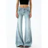 Jeans acampanados de tiro bajo color azul claro estilo americano para mujer, pantalones acampanados versátiles de moda para otoño, nuevos, de corte ajustado, no apretados