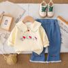 Conjunto Infantil de Desenho Animado para Meninas 2025 Novo Moletom de Lapela Gatinho Bebê Conjunto de Duas Peças Primavera e Outono Roupas Infantis para Meninas